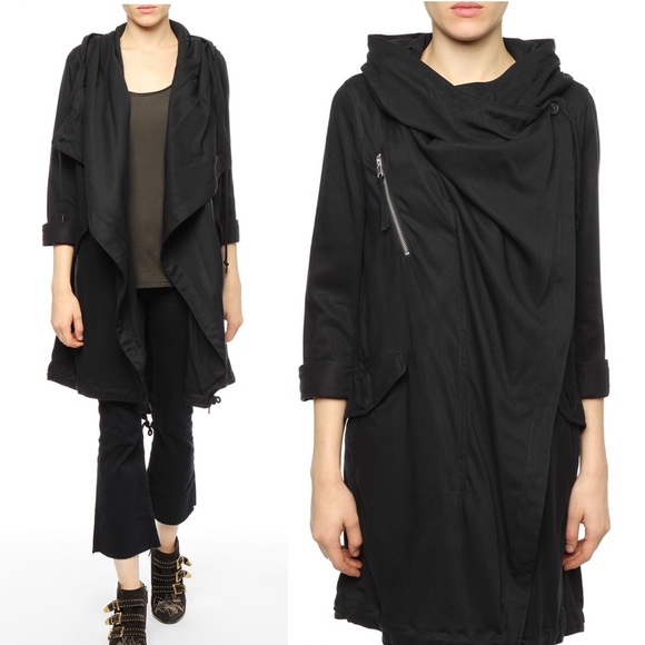 All Saints Jackets & Blazers - All Saints Draped Asymmetric Drawstring Coat Black